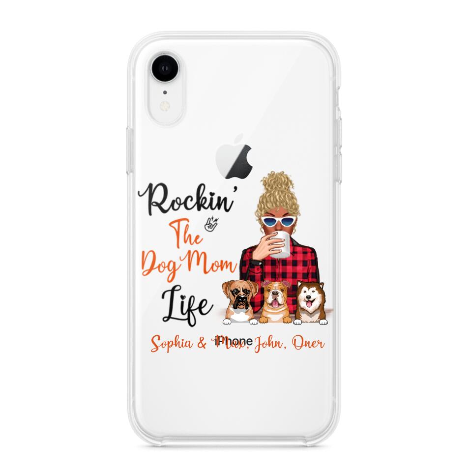 Personalized Rockin's The Dog Mom Life Transparent Silicone Phonecase Printed 22MAY-HC21