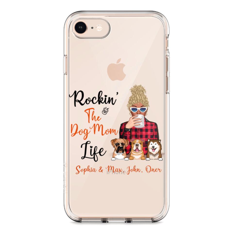 Personalized Rockin's The Dog Mom Life Transparent Silicone Phonecase Printed 22MAY-HC21