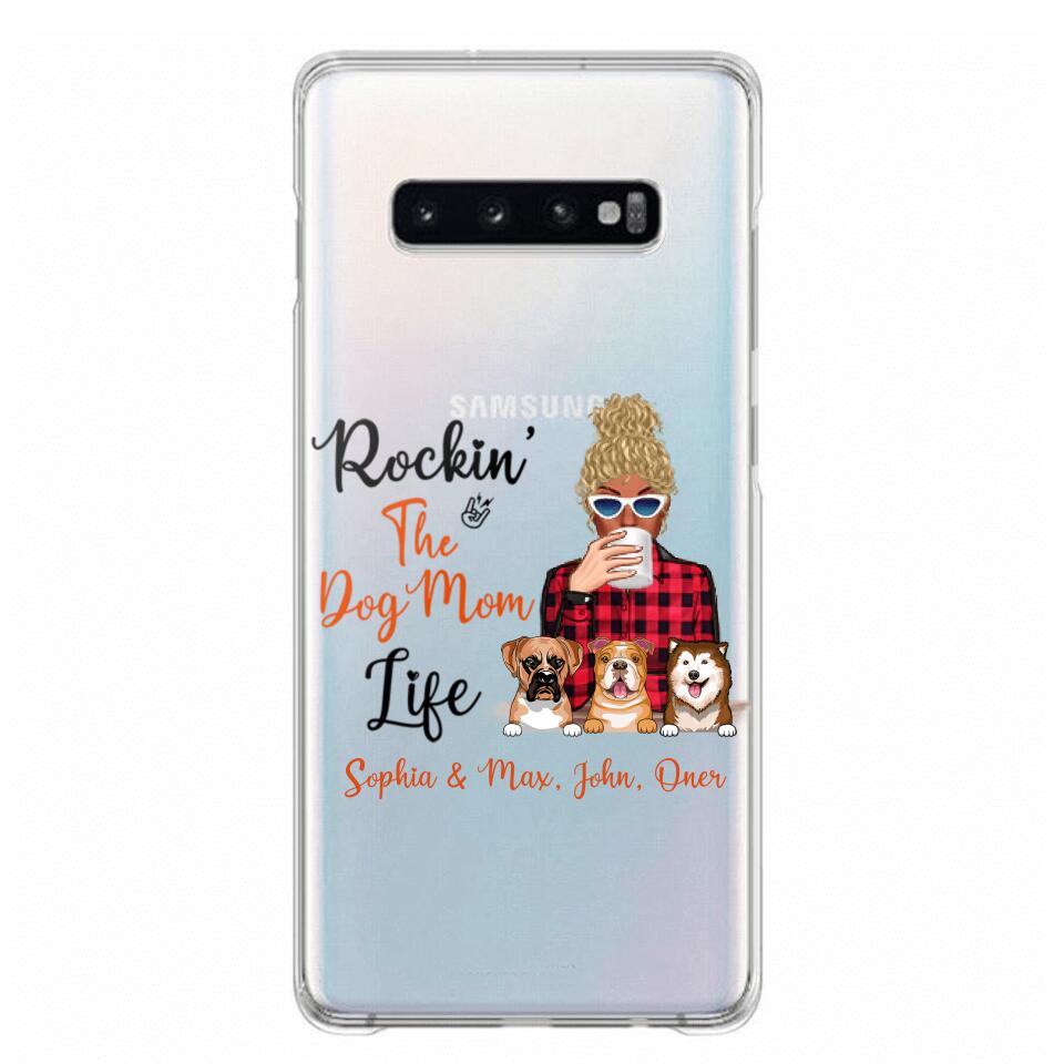 Personalized Rockin's The Dog Mom Life Transparent Silicone Phonecase Printed 22MAY-HC21