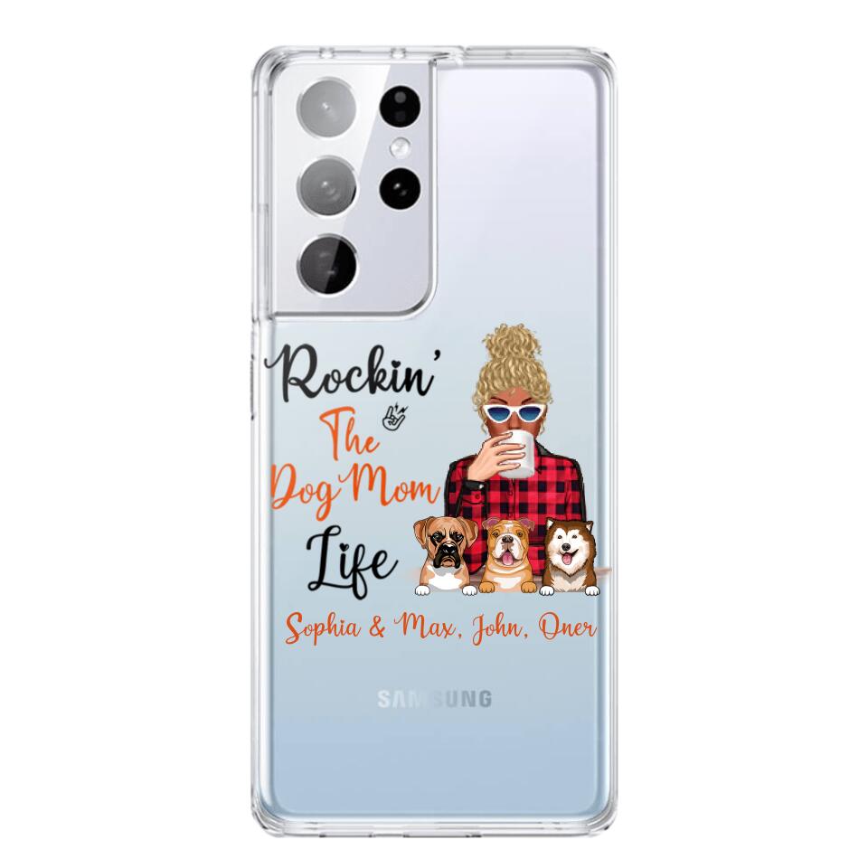 Personalized Rockin's The Dog Mom Life Transparent Silicone Phonecase Printed 22MAY-HC21