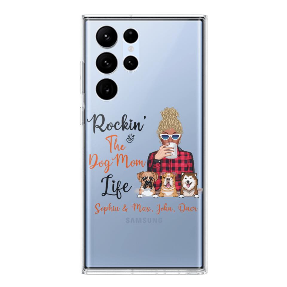 Personalized Rockin's The Dog Mom Life Transparent Silicone Phonecase Printed 22MAY-HC21