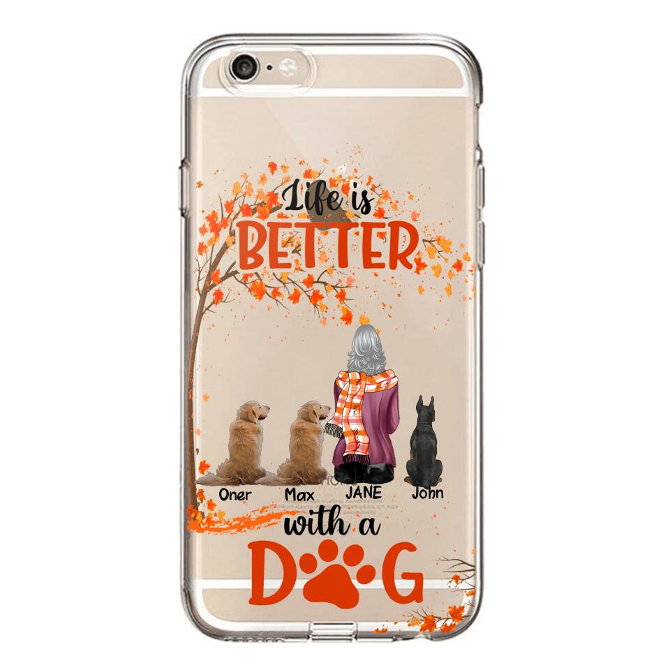 PERSONALIZE TRANSPARENT SILICONE PHONECASE DOG MOM LIFE IS BETTER WITH DOG