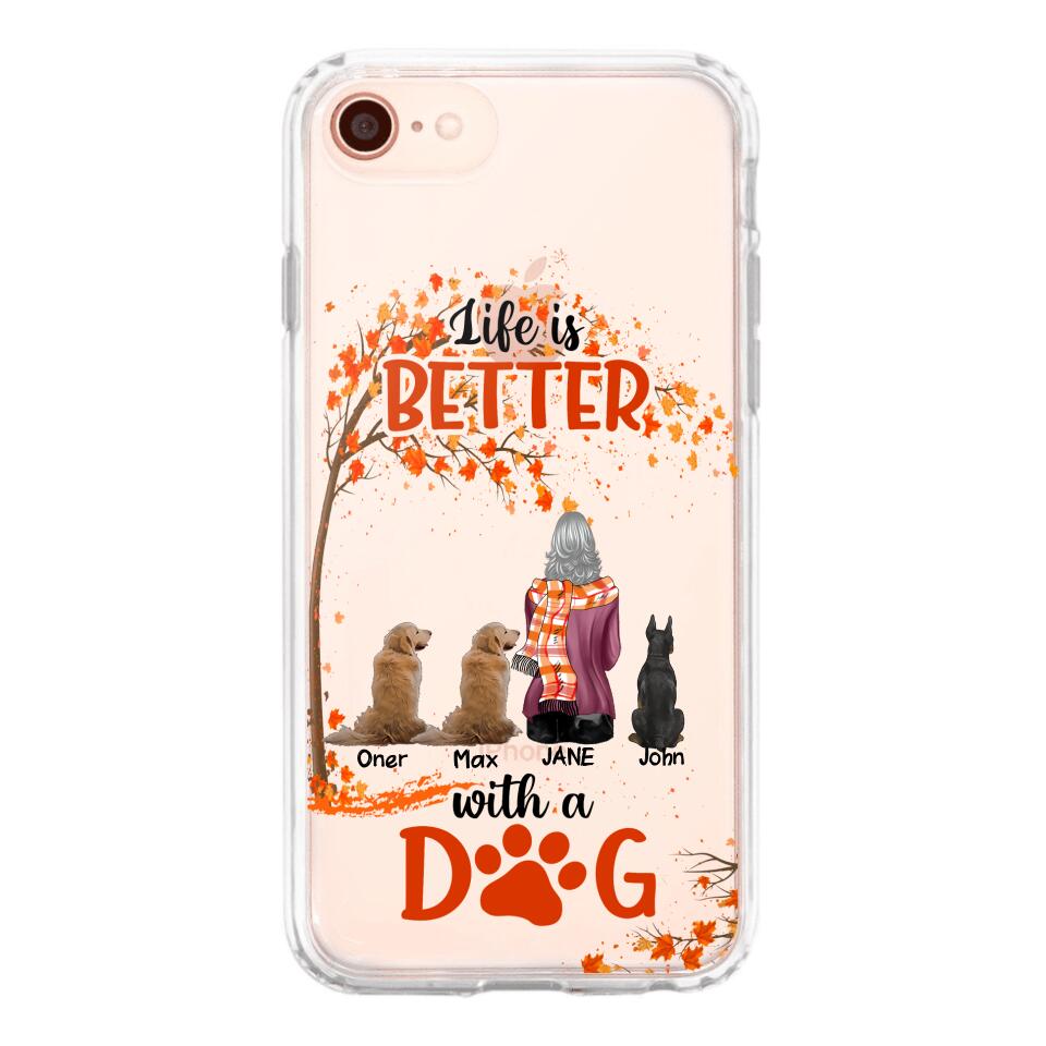 PERSONALIZE TRANSPARENT SILICONE PHONECASE DOG MOM LIFE IS BETTER WITH DOG