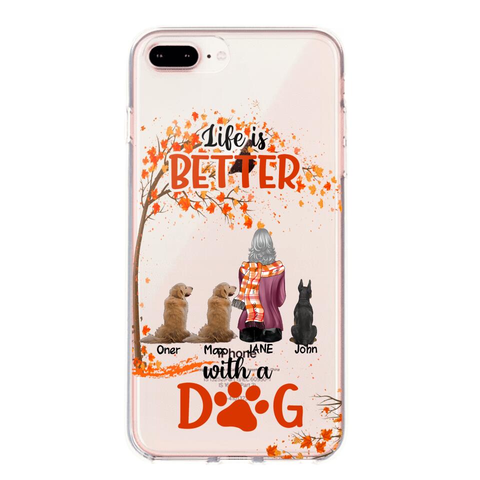 PERSONALIZE TRANSPARENT SILICONE PHONECASE DOG MOM LIFE IS BETTER WITH DOG