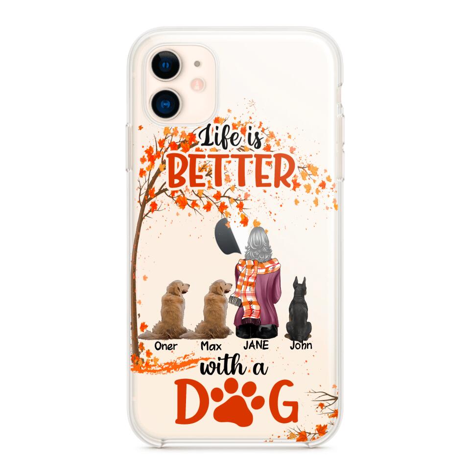 PERSONALIZE TRANSPARENT SILICONE PHONECASE DOG MOM LIFE IS BETTER WITH DOG