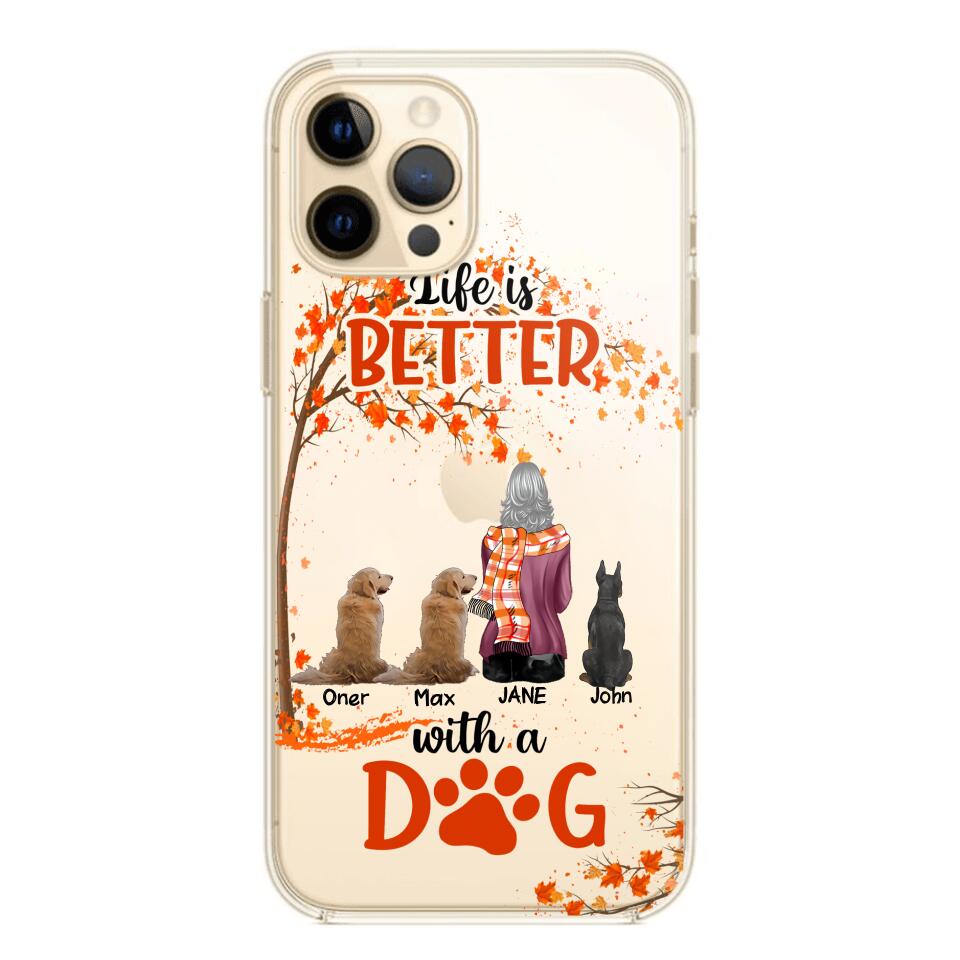 PERSONALIZE TRANSPARENT SILICONE PHONECASE DOG MOM LIFE IS BETTER WITH DOG