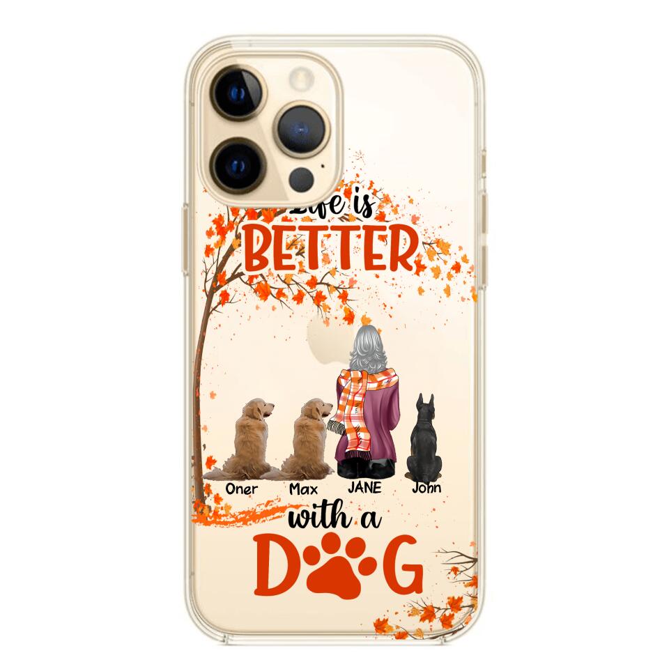 PERSONALIZE TRANSPARENT SILICONE PHONECASE DOG MOM LIFE IS BETTER WITH DOG