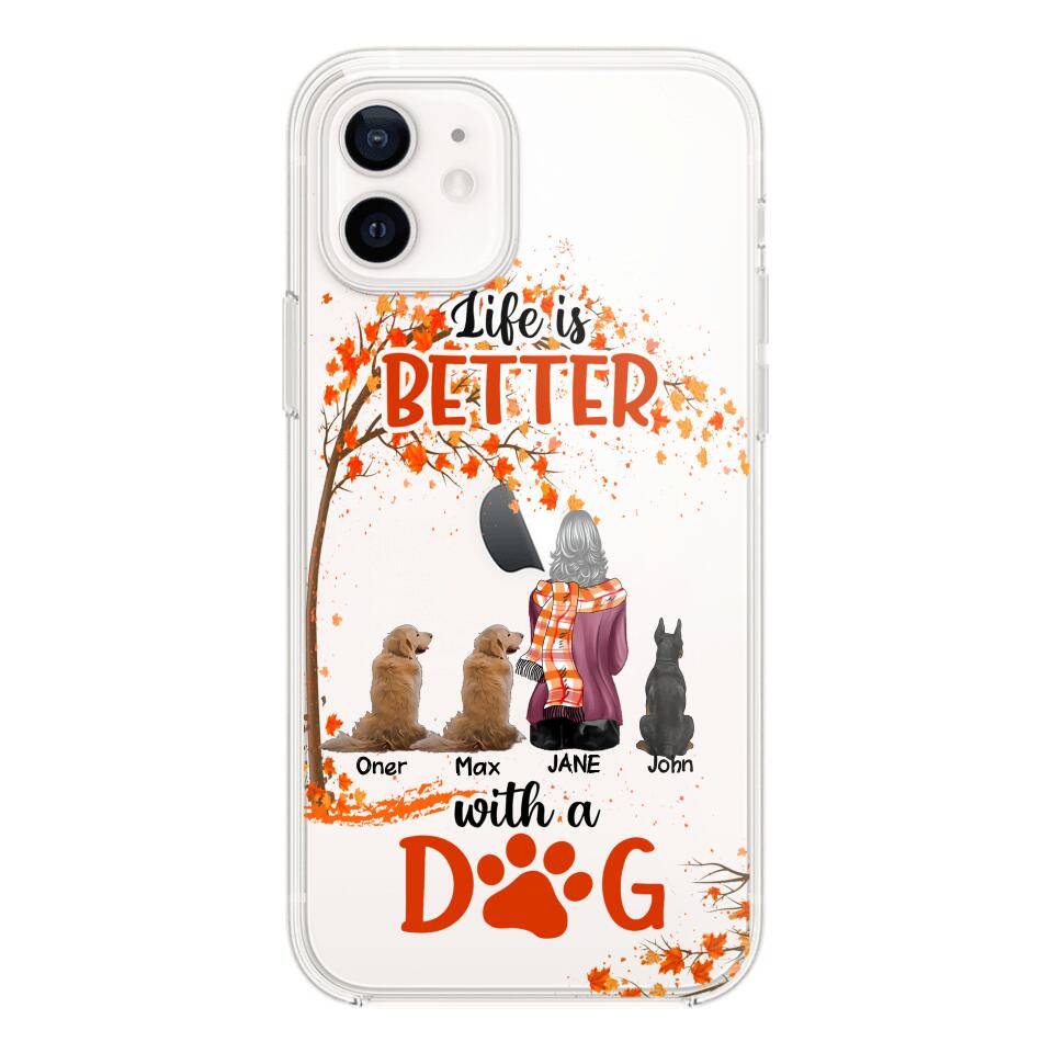PERSONALIZE TRANSPARENT SILICONE PHONECASE DOG MOM LIFE IS BETTER WITH DOG