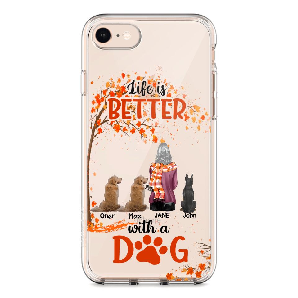 PERSONALIZE TRANSPARENT SILICONE PHONECASE DOG MOM LIFE IS BETTER WITH DOG