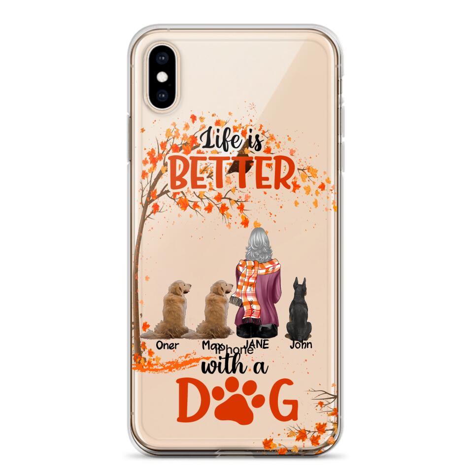 PERSONALIZE TRANSPARENT SILICONE PHONECASE DOG MOM LIFE IS BETTER WITH DOG