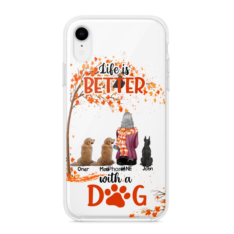 PERSONALIZE TRANSPARENT SILICONE PHONECASE DOG MOM LIFE IS BETTER WITH DOG