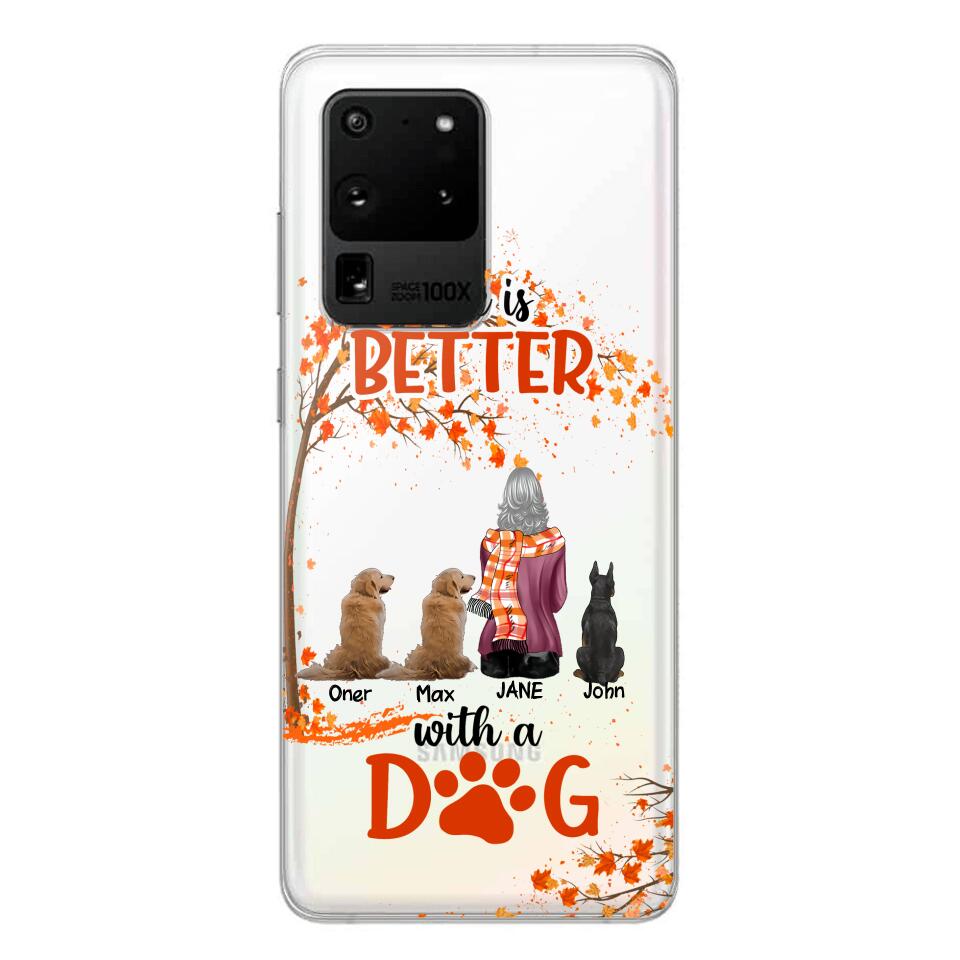 PERSONALIZE TRANSPARENT SILICONE PHONECASE DOG MOM LIFE IS BETTER WITH DOG