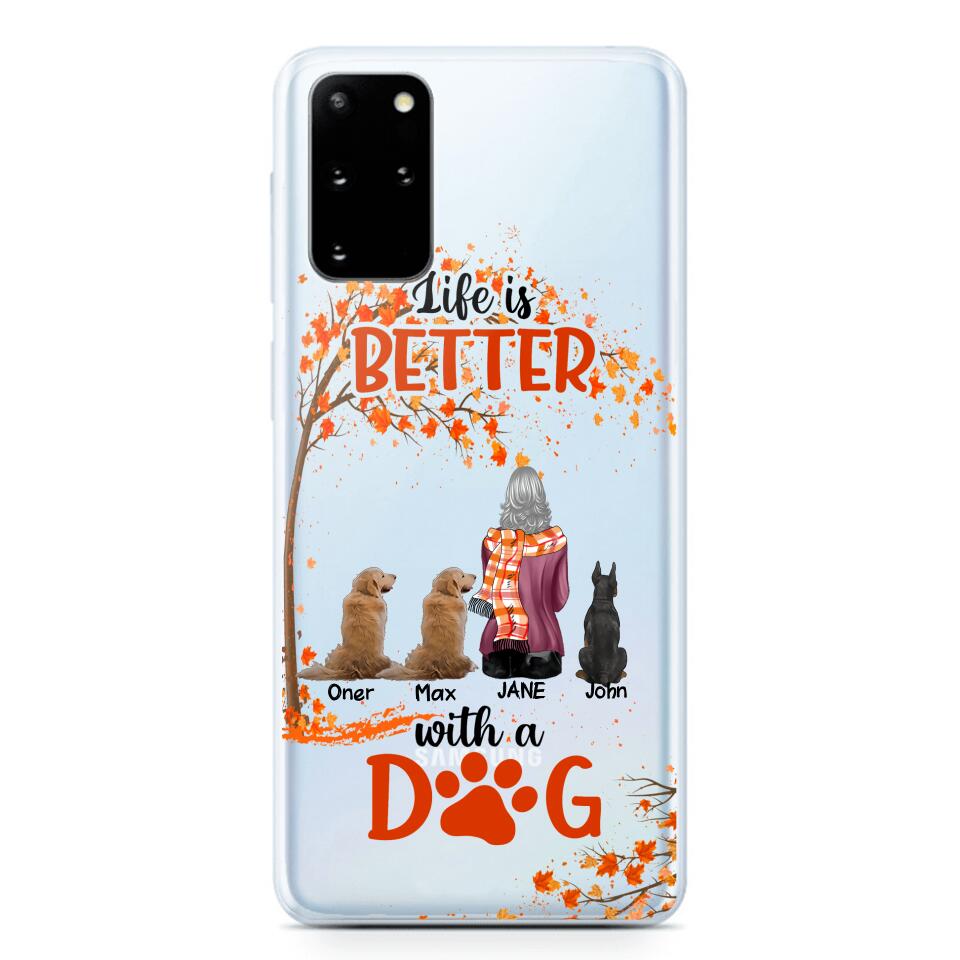 PERSONALIZE TRANSPARENT SILICONE PHONECASE DOG MOM LIFE IS BETTER WITH DOG