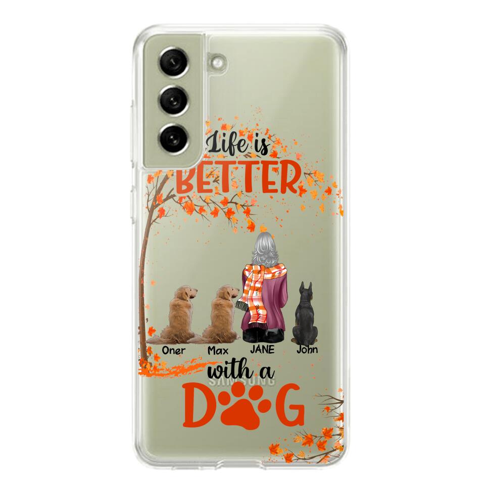 PERSONALIZE TRANSPARENT SILICONE PHONECASE DOG MOM LIFE IS BETTER WITH DOG