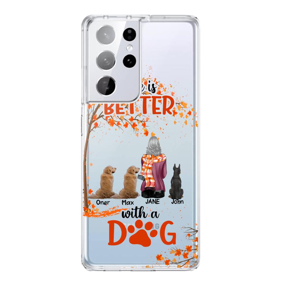 PERSONALIZE TRANSPARENT SILICONE PHONECASE DOG MOM LIFE IS BETTER WITH DOG