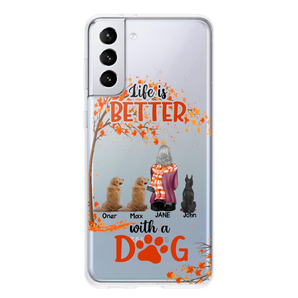 PERSONALIZE TRANSPARENT SILICONE PHONECASE DOG MOM LIFE IS BETTER WITH DOG
