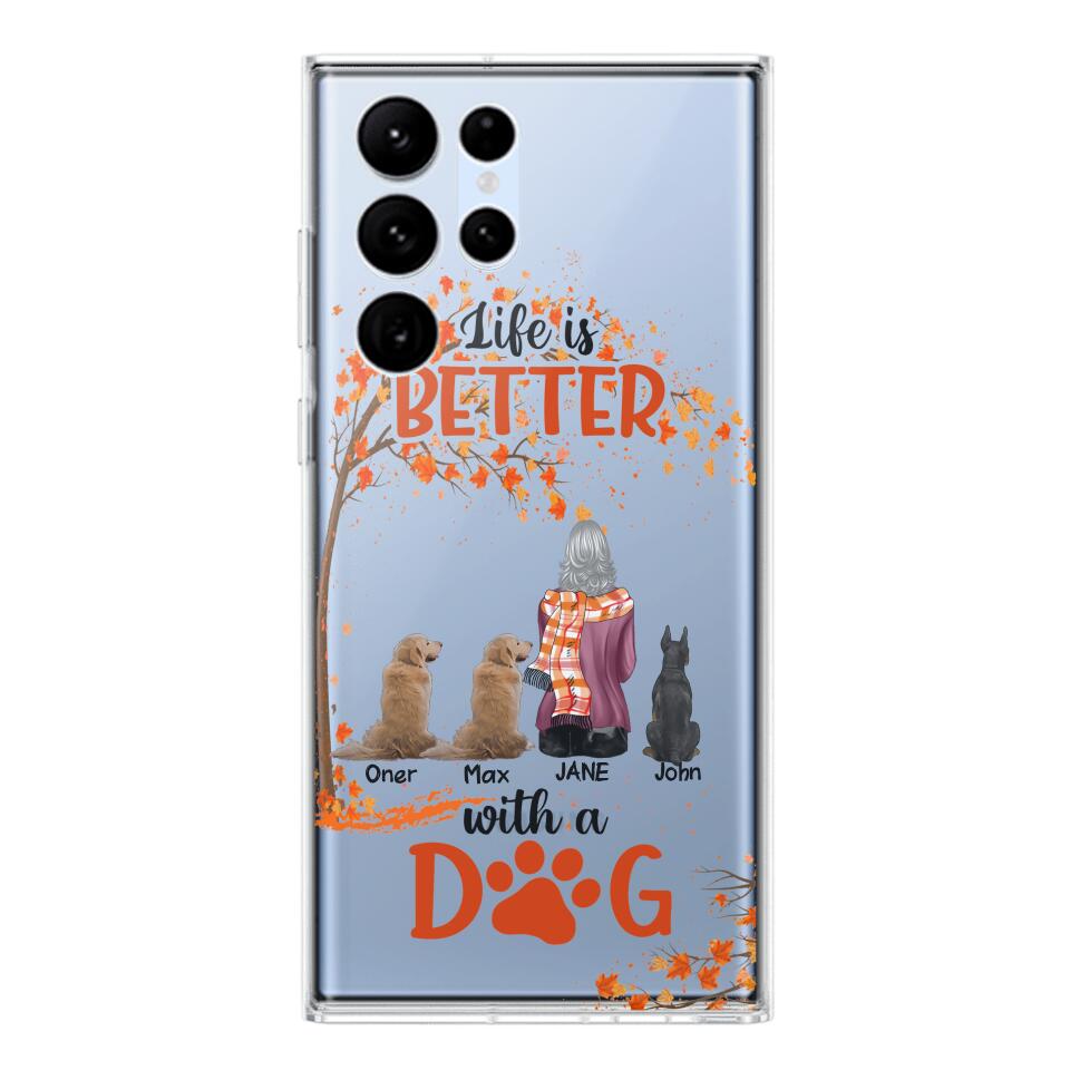 PERSONALIZE TRANSPARENT SILICONE PHONECASE DOG MOM LIFE IS BETTER WITH DOG