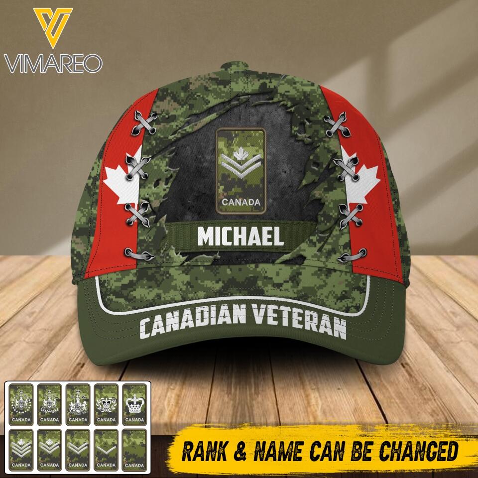 DH Personalized Canadian Veterans Camo Peaked Cap Printed DT2405