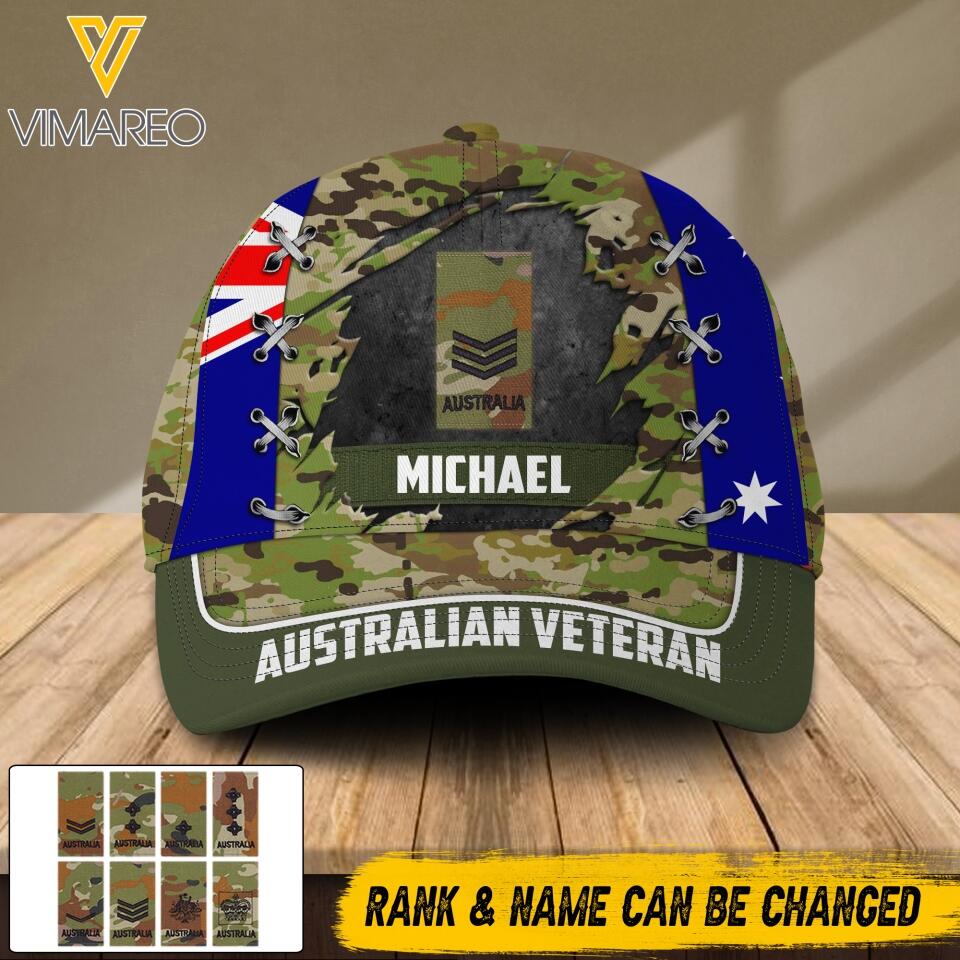 DH Personalized Australian Veterans Camo Peaked Cap Printed DT2405
