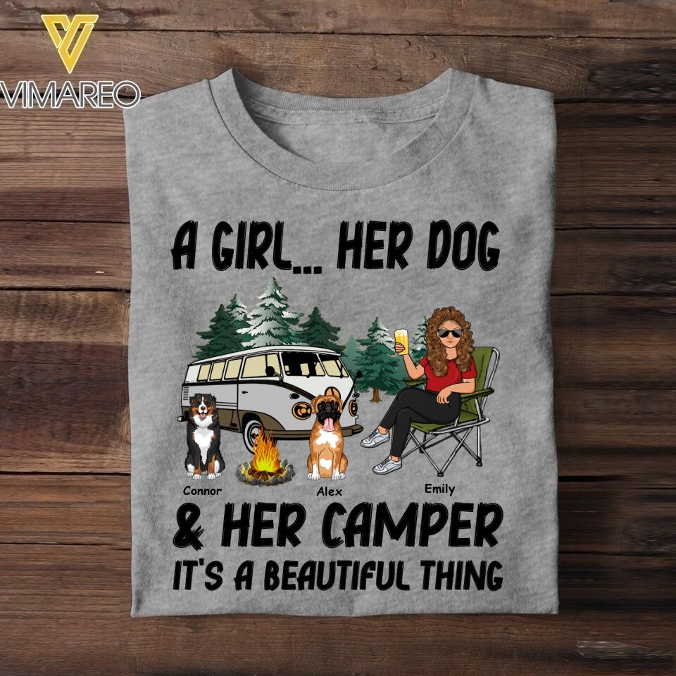 Personalized A Girl Her Dog Her Camper It's A Beautiful Thing Tshirt Printed QTDT0906