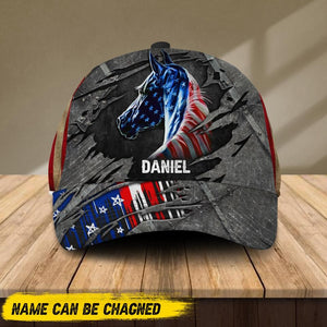 Personalized Horse US Flag Peaked Cap Printed NQDT1006