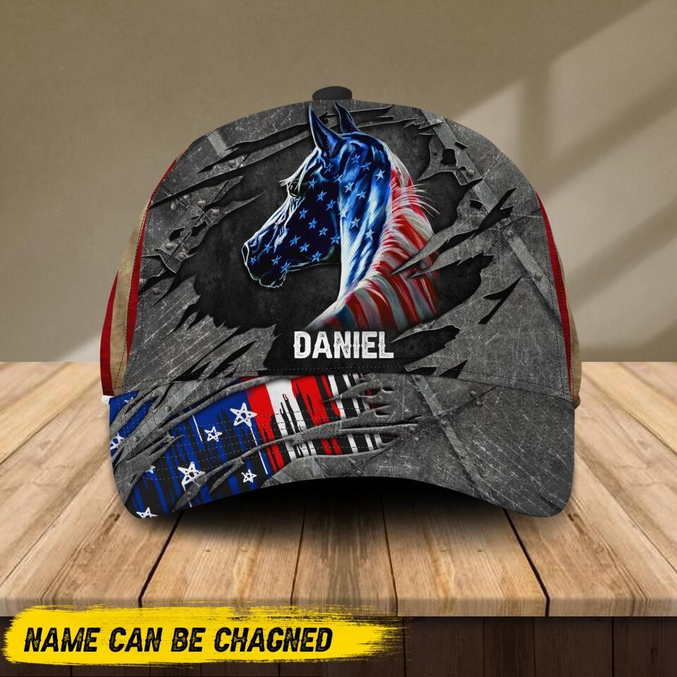 Personalized Horse US Flag Peaked Cap Printed NQDT1006