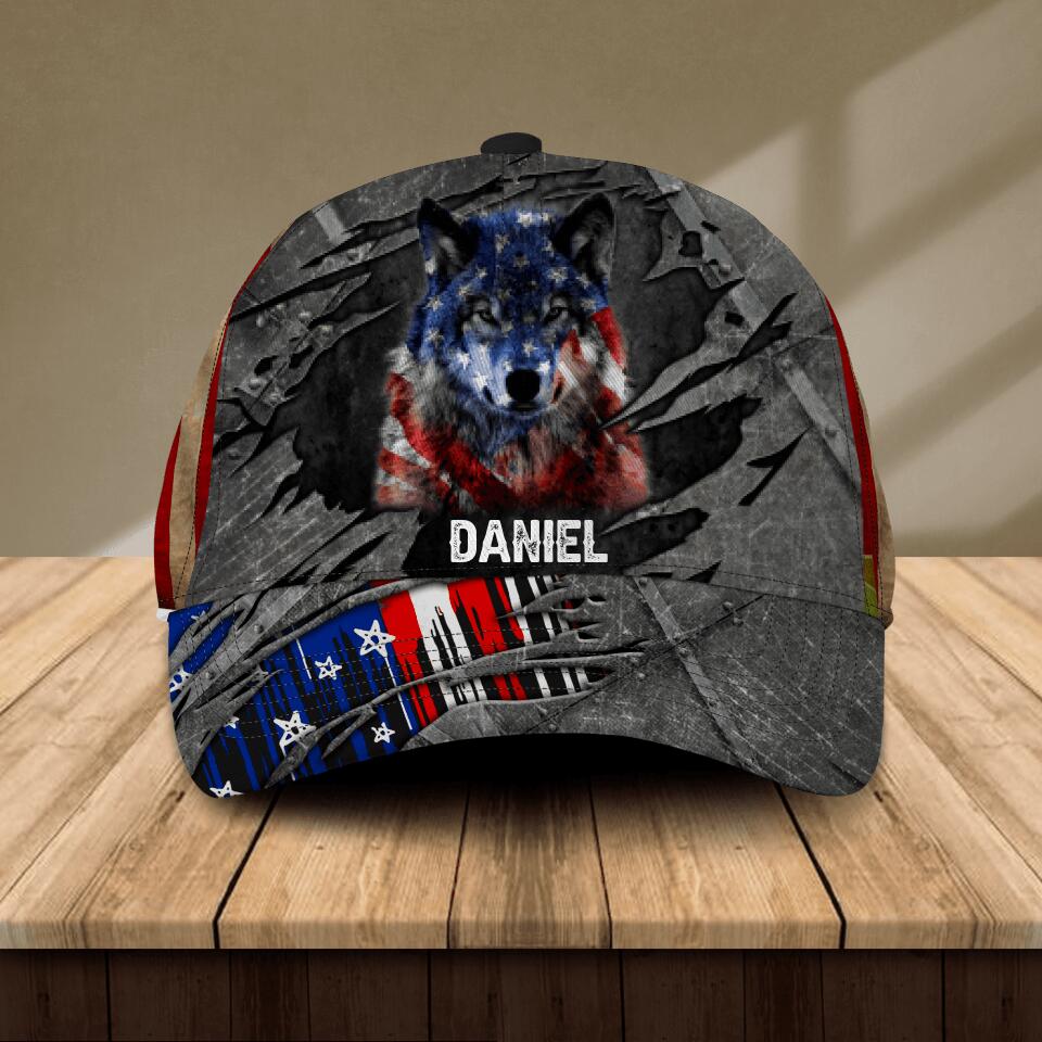 Personalized Wolf US Flag Peaked Cap Printed NQDT1006