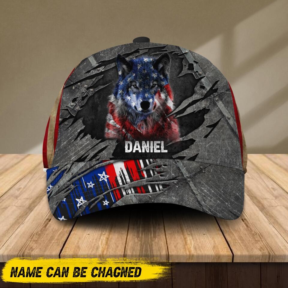 Personalized Wolf US Flag Peaked Cap Printed NQDT1006