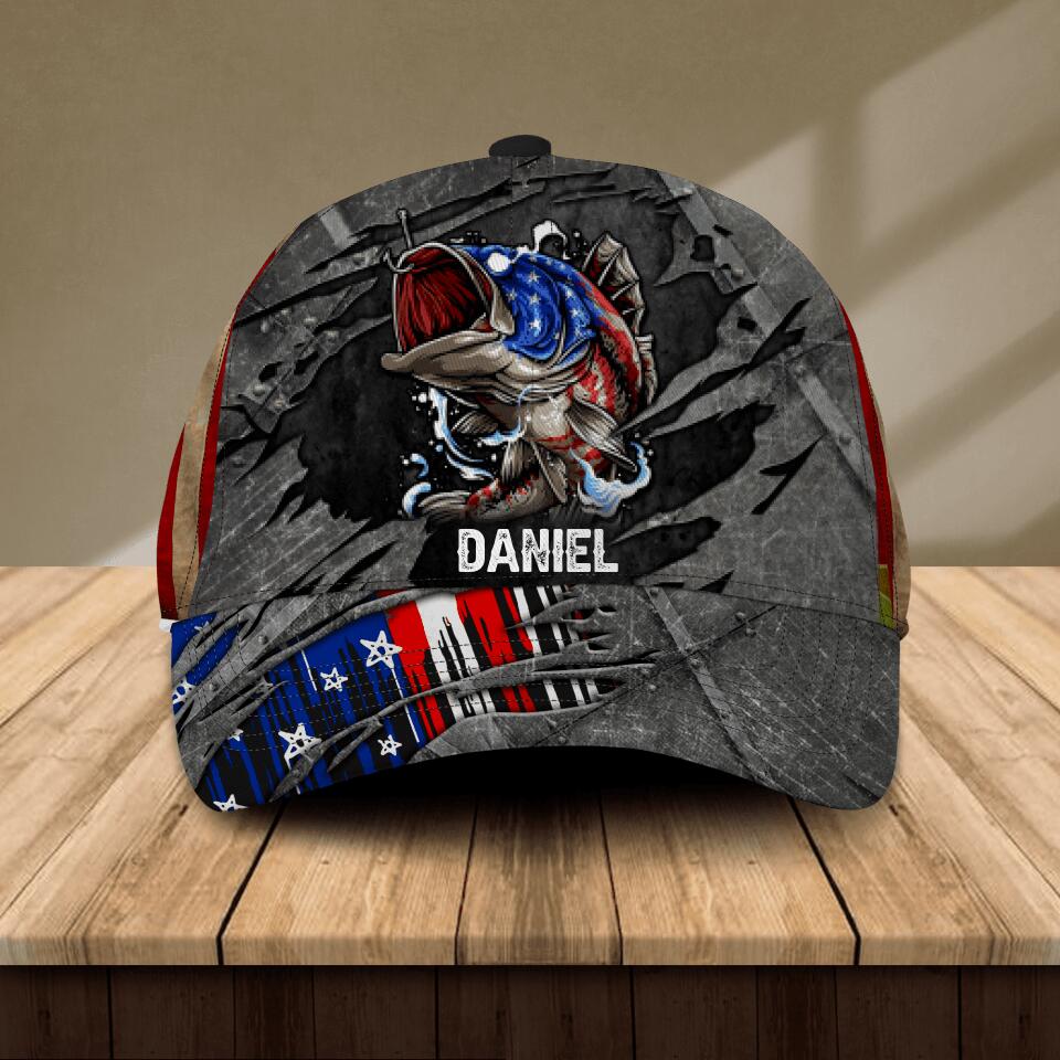 Personalized Fishing Lovers US Flag Peaked Cap Printed NQDT1006