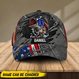 Personalized Fishing Lovers US Flag Peaked Cap Printed NQDT1006