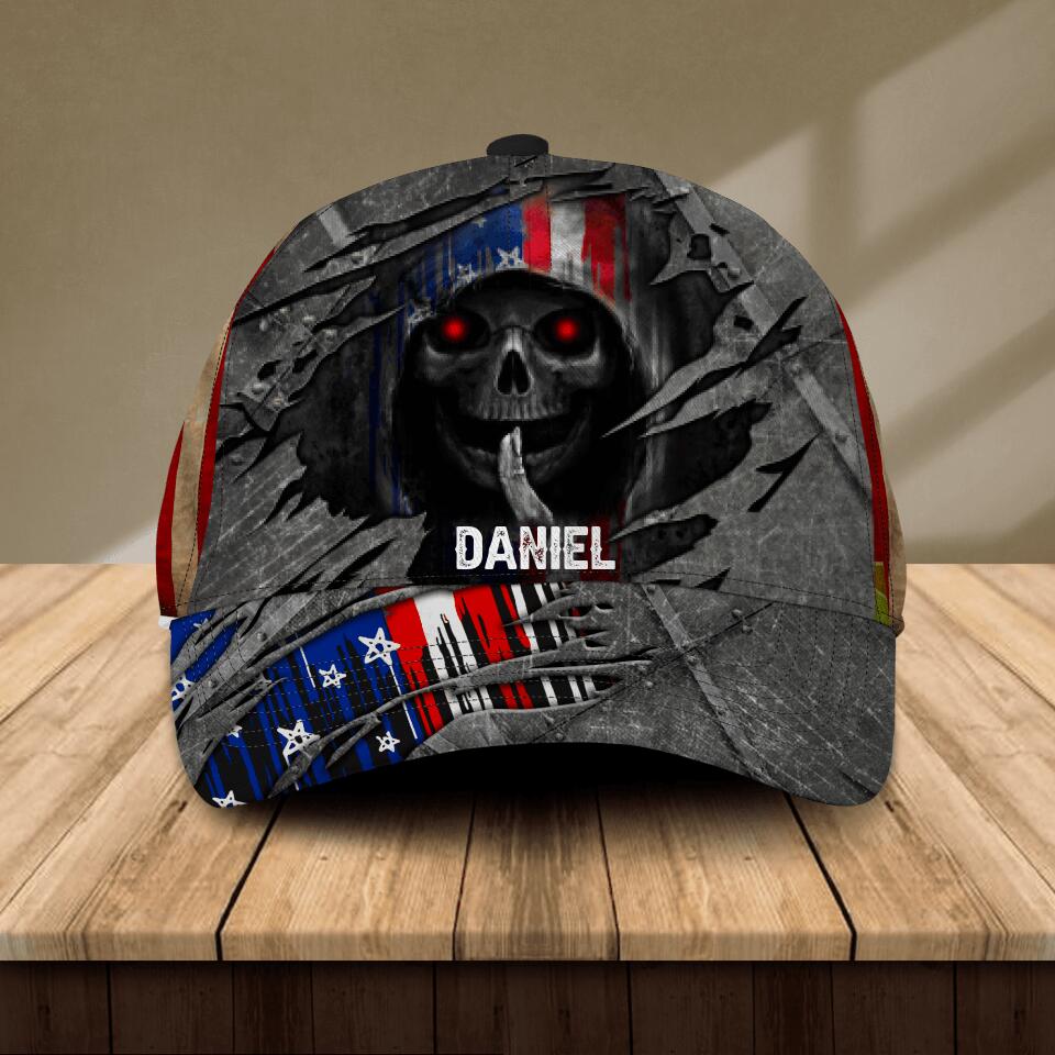 Personalized Skull Lovers US Flag Peaked Cap Printed NQDT1006