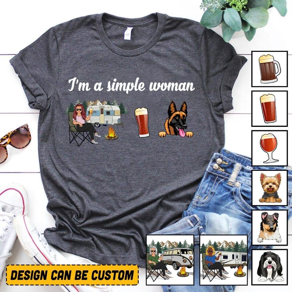 Personalized I'm A Simple Woman Camping Drinks and Dog Tshirt Printed NQVQ1406