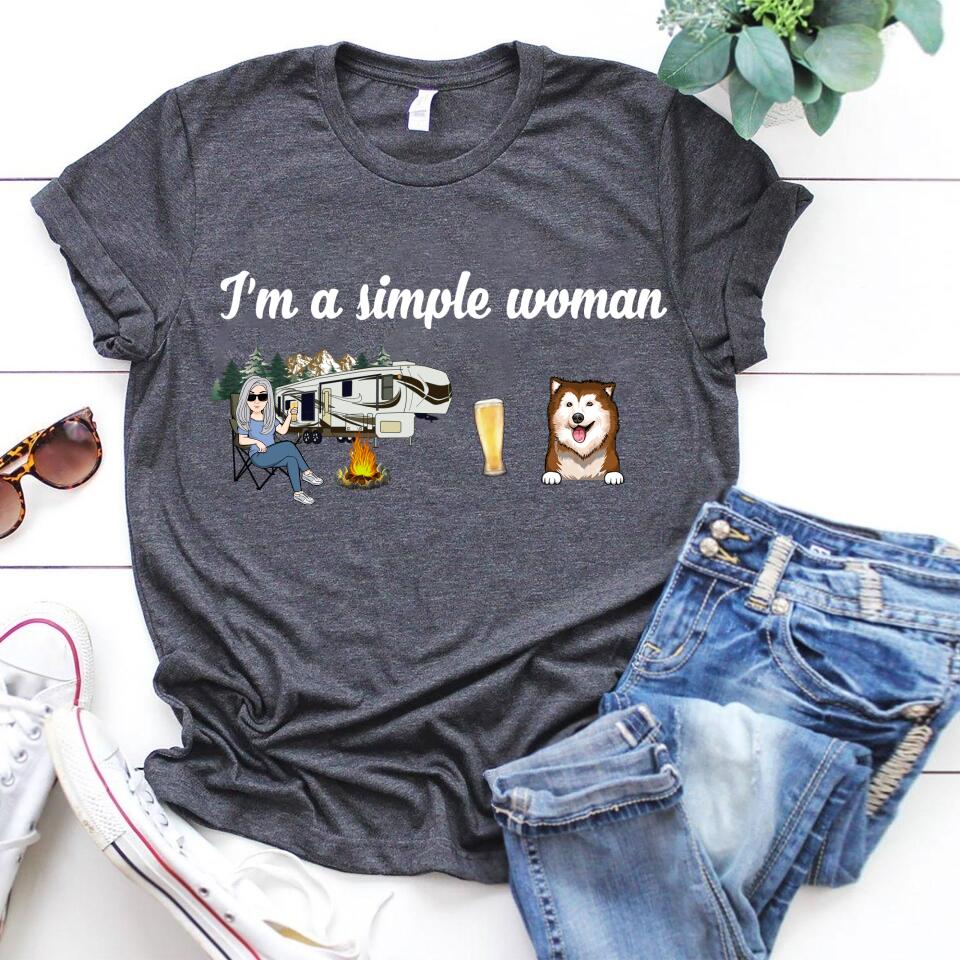 Personalized I'm A Simple Woman Camping Drinks and Dog Tshirt Printed NQVQ1406