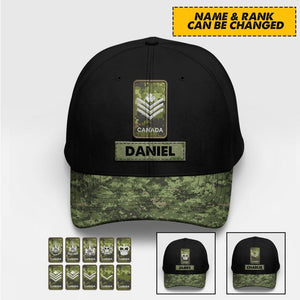 Personalized Canadian Soldiers Rank & Name Cap Printed
