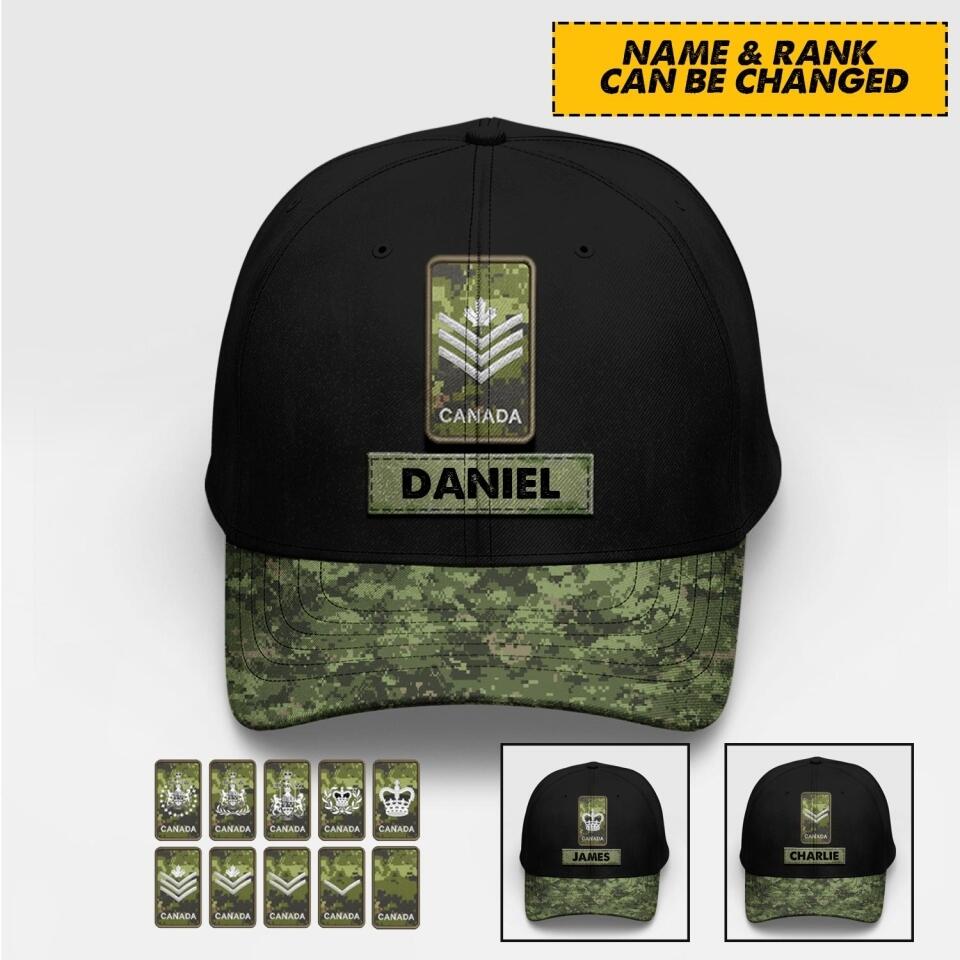 Personalized Canadian Soldiers Rank & Name Cap Printed