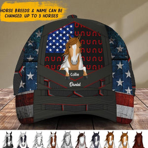 Personalized Love Horse Cap Us Flag Printed NQDT1806