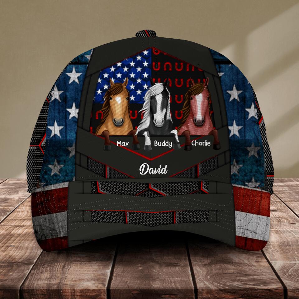 Personalized Love Horse Cap Us Flag Printed NQDT1806