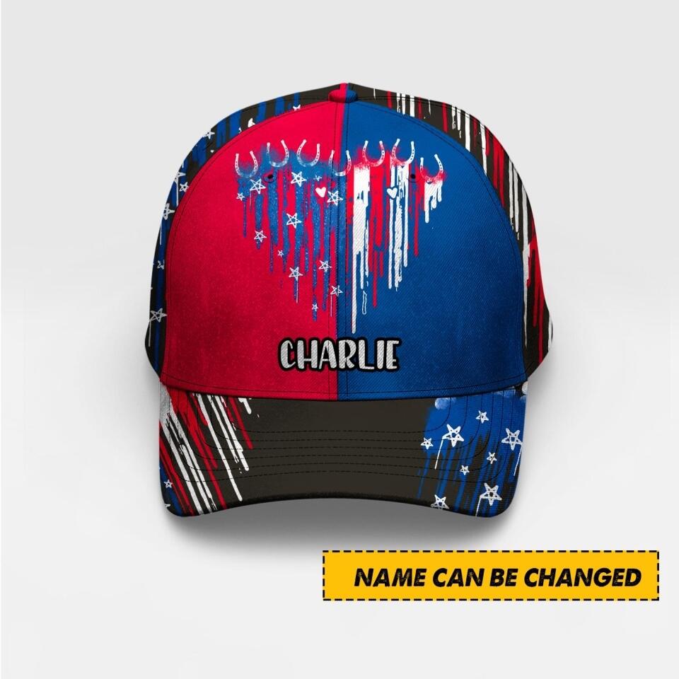 Personalized Heart Horse Cap Us Flag Printed NQHC1806