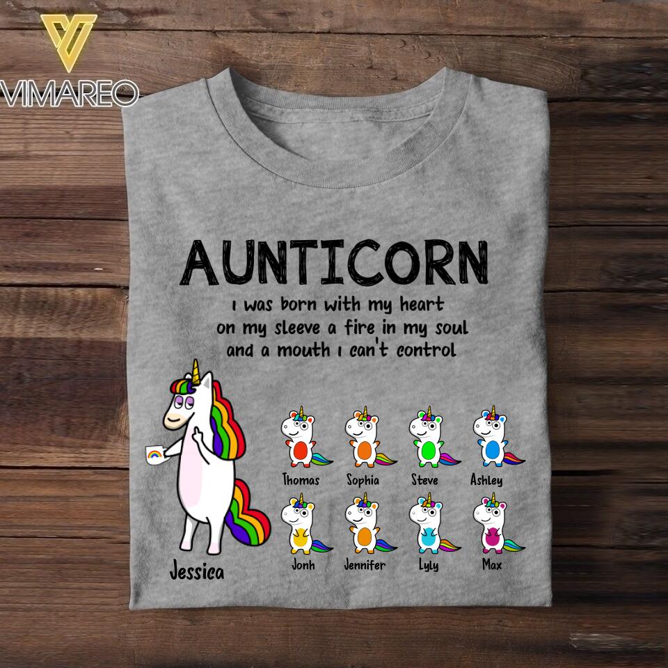 Personalized Auntiecorn Kid Name Tshirt Printed QTHC1806