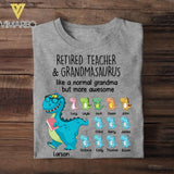 Personalized Retired Teacher & Grandmasaurus Tshirt Printed Mother's Day Gifts For Grandmother & Mom 22JUL-HY18