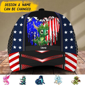 Personalized Heart Dragon Cap Us Flag Printed NQĐT2006