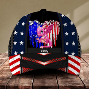 Personalized Heart Dragon Cap Us Flag Printed NQĐT2006