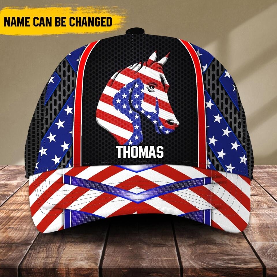 Personalized Horse Cap Us Flag Printed NQĐT2006
