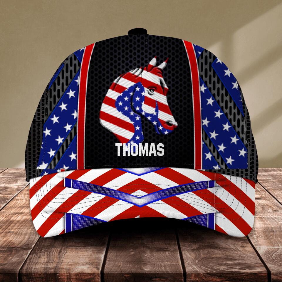 Personalized Horse Cap Us Flag Printed NQĐT2006