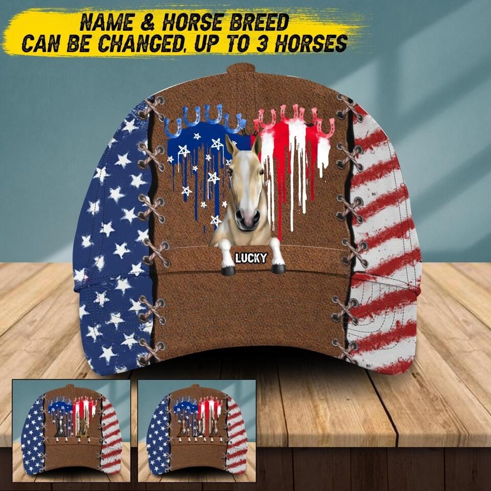 Personalized Horse Lovers Cap Us Flag Printed NQHC2106