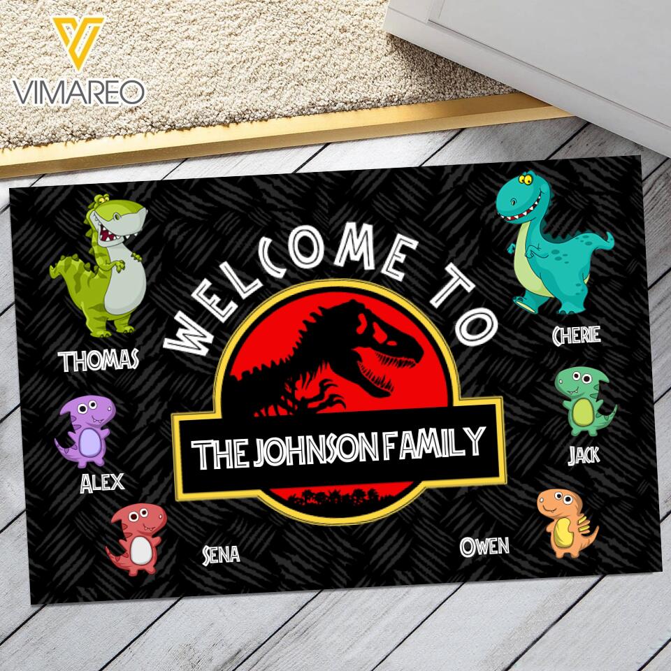 Personalized Welcome to The Family Dinosaur Kid Name Doormat NQDT2206