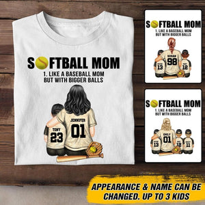 Personalized Softball Mom Like A Baseball Mom But With Bigger Balls Tshirt QTDT2406