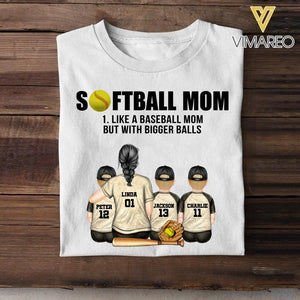 Personalized Softball Mom Like A Baseball Mom But With Bigger Balls Tshirt QTDT2406