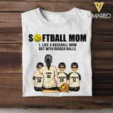 Personalized Softball Mom Like A Baseball Mom But With Bigger Balls Tshirt QTDT2406