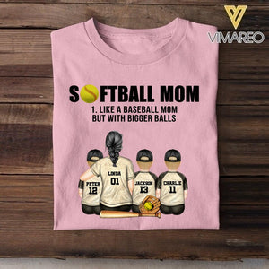Personalized Softball Mom Like A Baseball Mom But With Bigger Balls Tshirt QTDT2406